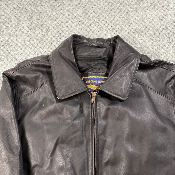 Airborne Leathers Men's Racing Motorcycle Black Bomber Jacket Sz XL - Picture 4 of 11